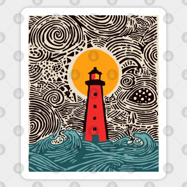 Stormy Night Lighthouse - Expressionist Ocean Art Magnet by TuncGK